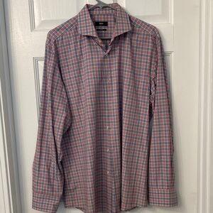 Hugo Boss Men's Plaid slim dress shirt - Red and Blue